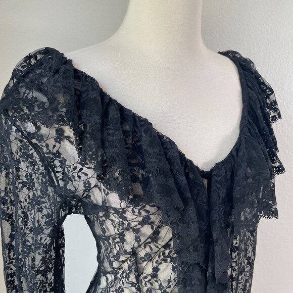 Vintage Anne Fontaine Womens 4-6 US Lace Long Sleeve Top Ruffled V Neck Blouse - Picture 2 of 10